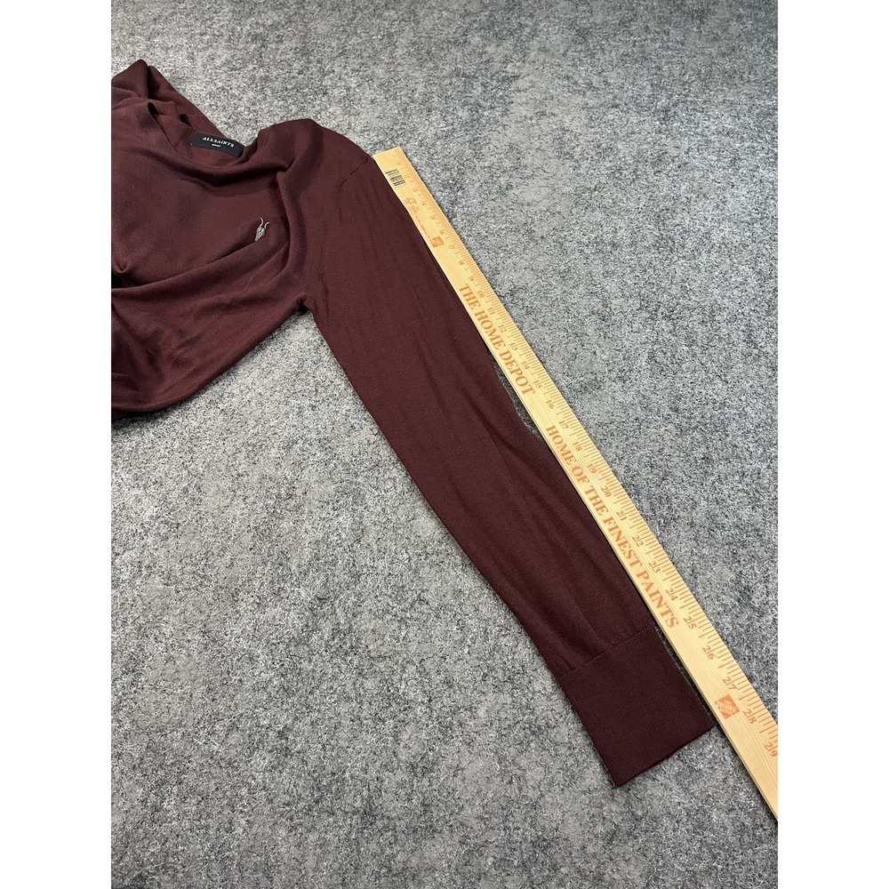 AllSaints Sweater Mens Small Burgandy Wool Blend Crewneck Skull Logo Pullover - Picture 9 of 10